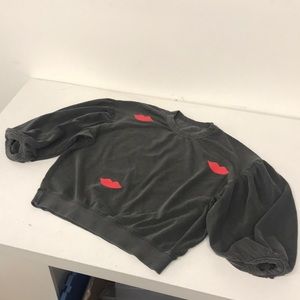 Clare V Lips Print Drop Shoulder Sweatshirt